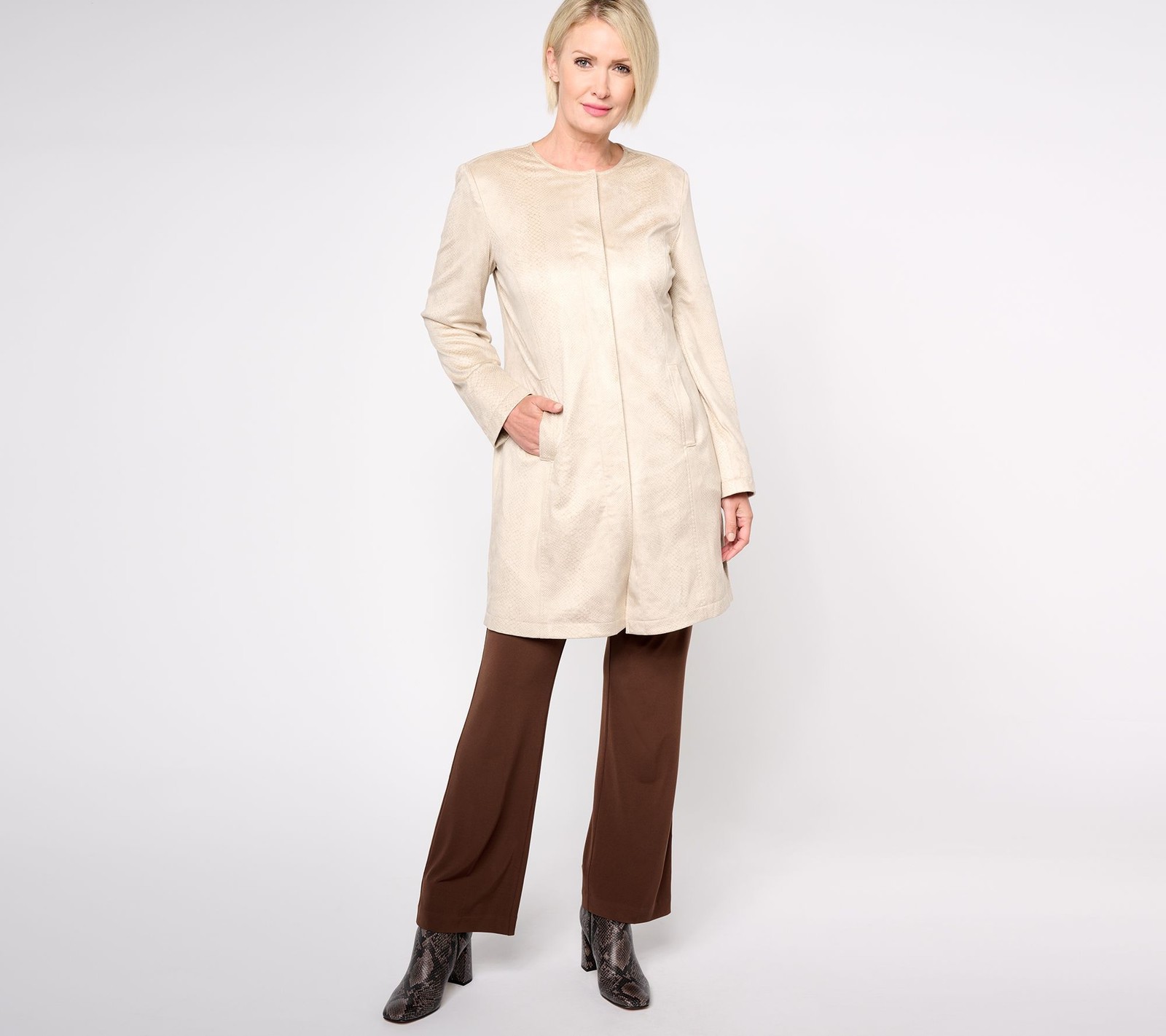 Dennis Basso Women's Jacket Sz XS Textured Faux Suede Reptile Brown A619591