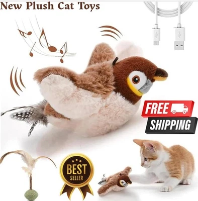 CA&T Electronic Interactive Fly Bird Cat Toys USB Pet Simulation Sparrow Toy