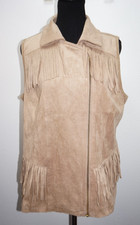 Chicos Tan Faux Suede Fringe Zip Up Fashion Vest Sz 1 Womens Medium