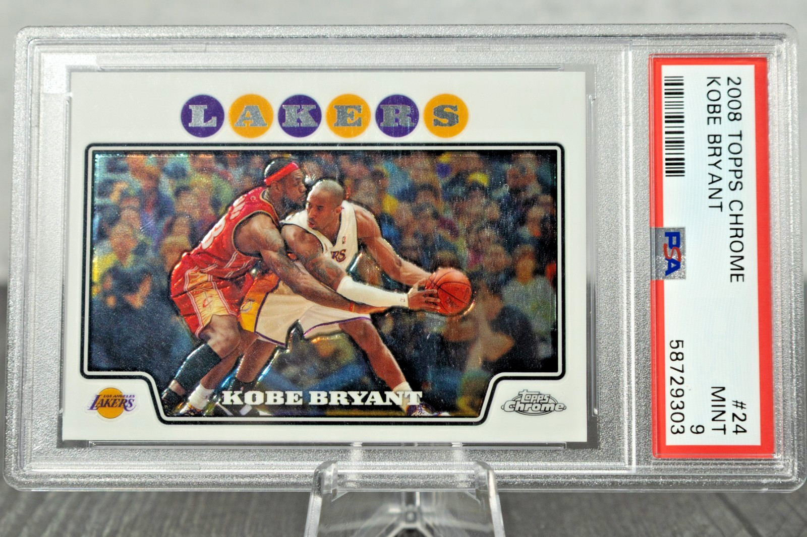 2008-09 TOPPS CHROME #24 KOBE BRYANT & LEBRON JAMES LA LAKERS HOF PSA 9