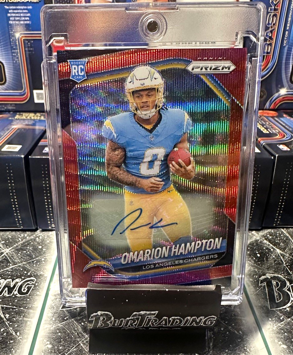 2025 Panini Prizm Rookies Omarion Hampton RC Auto Red Wave /149 #355 Chargers