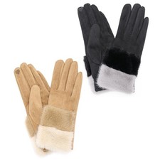 ScarvesMe Women's Two Tone Faux Fur Decorate Winter Gloves