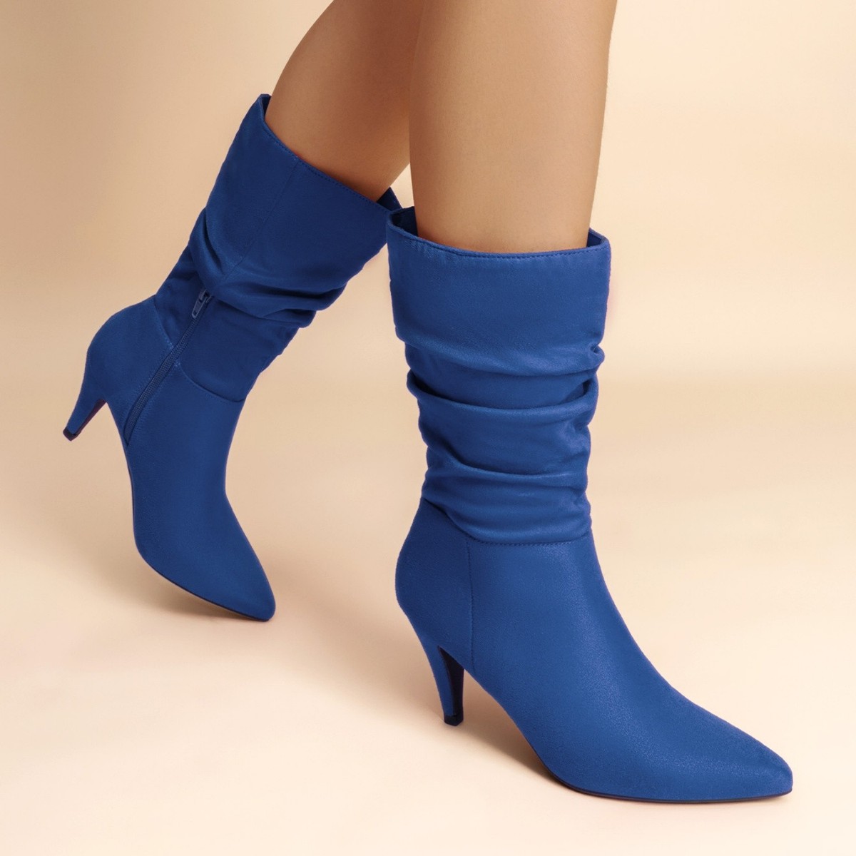 Women High Stiletto Heels Pointed Toe Mid Calf Slouch Fall  display picture 1