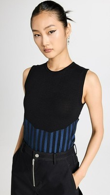 NEW Dion Lee Two Tone Black Blue Bone Sleeveless Wool Tank Top Corset Boning