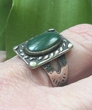 Vintage Fred Harvey Era Old Pawn Ring Sterling Silver And Green Turquoise Size 5