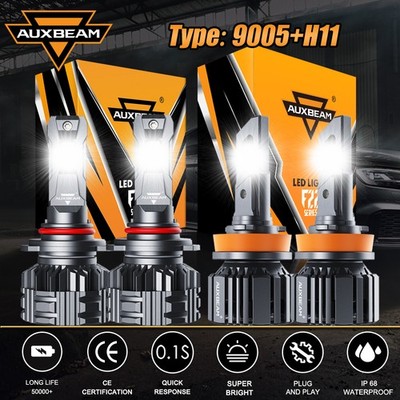 AUXBEAM 9005 H11 LED Headlight Bulbs Kit High Low Beam Super Bright White Canbus