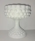 Vintage Fenton Bowl Hobnail Pedestal White Milk Glass Compote Candy Dish
