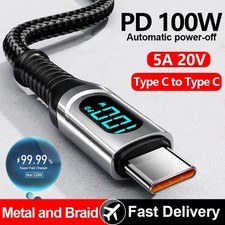 PD 100W 5A USB C to USB C Cable Fast Charging Cord LED Display Type-C Charger
