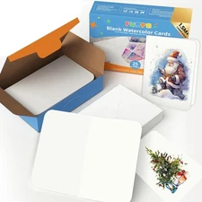 Funto Blank Watercolor Cards and Envelopes, White 