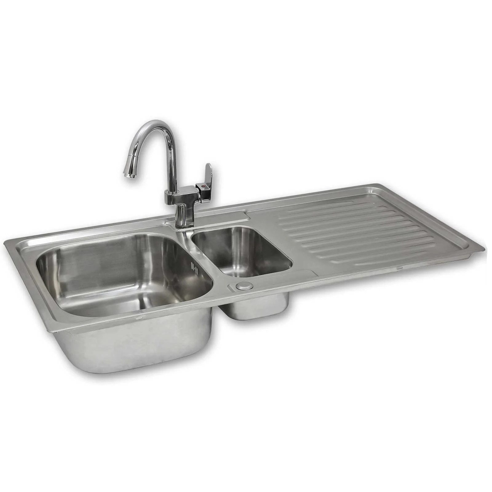 Évier réversible 105 cm en inox et robinet Confetti pour une cuisine familiale pratique