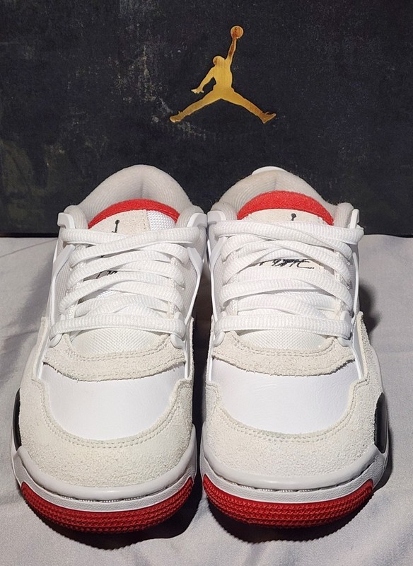Youth Nike Air Jordan 4 RM shoes in white, black, and red Size 4y