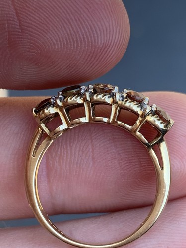 9ct Gold Diamond Citrine Ring, 5 Stone Citrine 9K 375 Heavy 3.6g - Picture 4 of 7