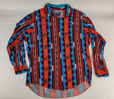Vintage Brushpopper Wrangler Cowboy Cut Aztec X-Long Tail Button Shirt 17.5-35