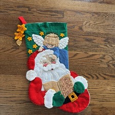 Finished Complete Bucilla Guardian Angel Santa Night Before Christmas Stocking