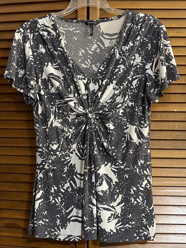 Daisy Fuentes L EmpireTop-Floral-Tab Gathered Front -Flutter Sleeve-V-Neck- NWOT