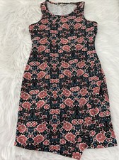 Pink Republic womens M bodycon dress black rose floral stretch sleeveless dress