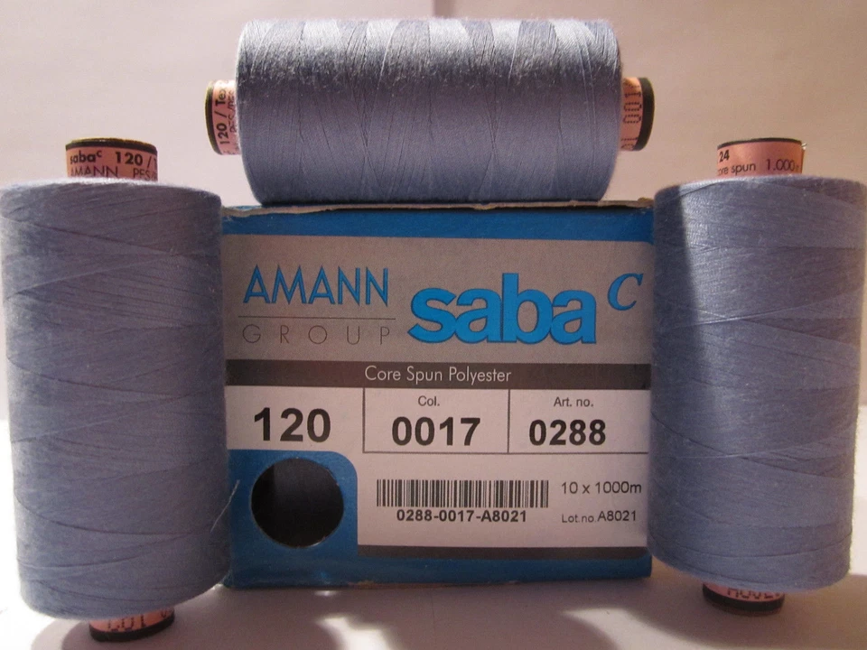 0,004 €/1m) 2 x 1000 m Polyester Nähgarne AMANN / SABA Stärke 120 Taubenblau