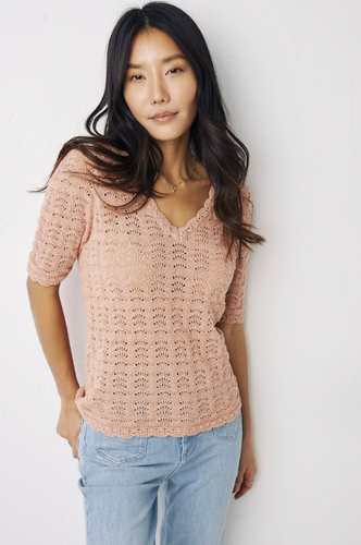 FAT FACE CROCHET VIENNA COTTON KNIT V-NECK BLOUSE TOP - PINK 972511 - WOMEN UK12 - Picture 15 of 17