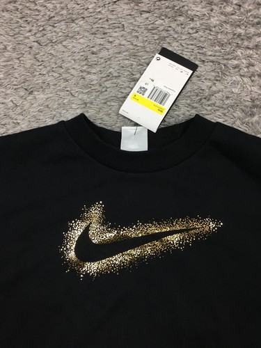 Felpa Nike Ragazza Ragazzo Taglia S Nero Oro Swoosh DV9374-010 - Foto 4 di 12