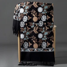 Pashmina Shawls Embroidery Flower Wrap Chal Soft Cashmere Scarf Poncho Cape