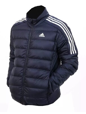 adidas Men Puffer Jacket Down Coat Dark Blue Essential Classic Full Zipper