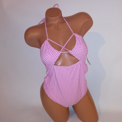 Victoria Secret Swim One Piece White Pink Plaid Checkered Barbie