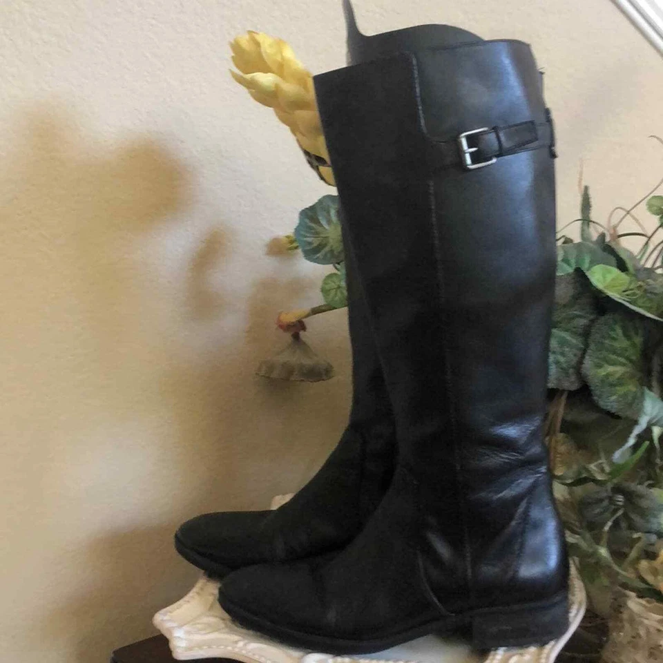 Sam Edelman Negro Hebilla Alto Fino Suave Cuero Botas Altas Foto 3 de 4