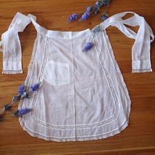 Antique Victorian Edwardian white cotton apron hostess dress handmade lace trim