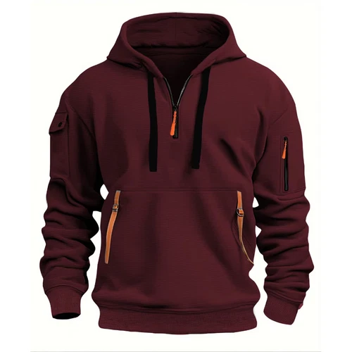 Men's Hooded Hoodie Zipper Multi-Pocket Pullover Jacket Sports Casual Sweatshirt - Picture 13 of 32