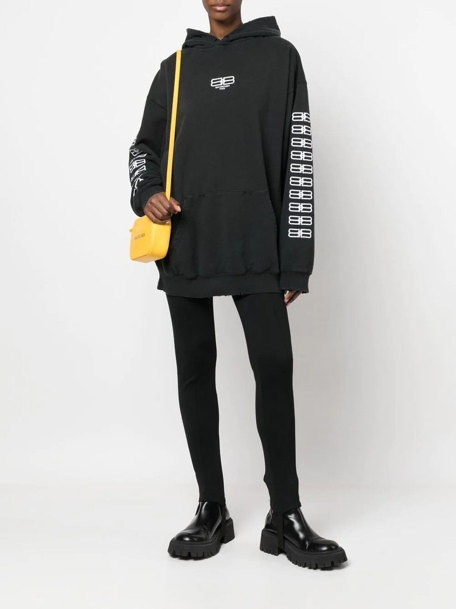 Balenciaga BB-Embroidered Oversized Hoodie in Black Large New