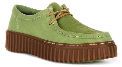 CLARKS Torhill Biene Gerippt Laufsohle Sofe Wildleder Herren Trainer Grün UK 3-