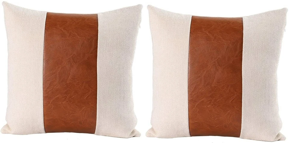 Pack of 2 Thick Faux Leather Throw Pillow Covers Square Accent Cushion Covers  - Image 2 of 4