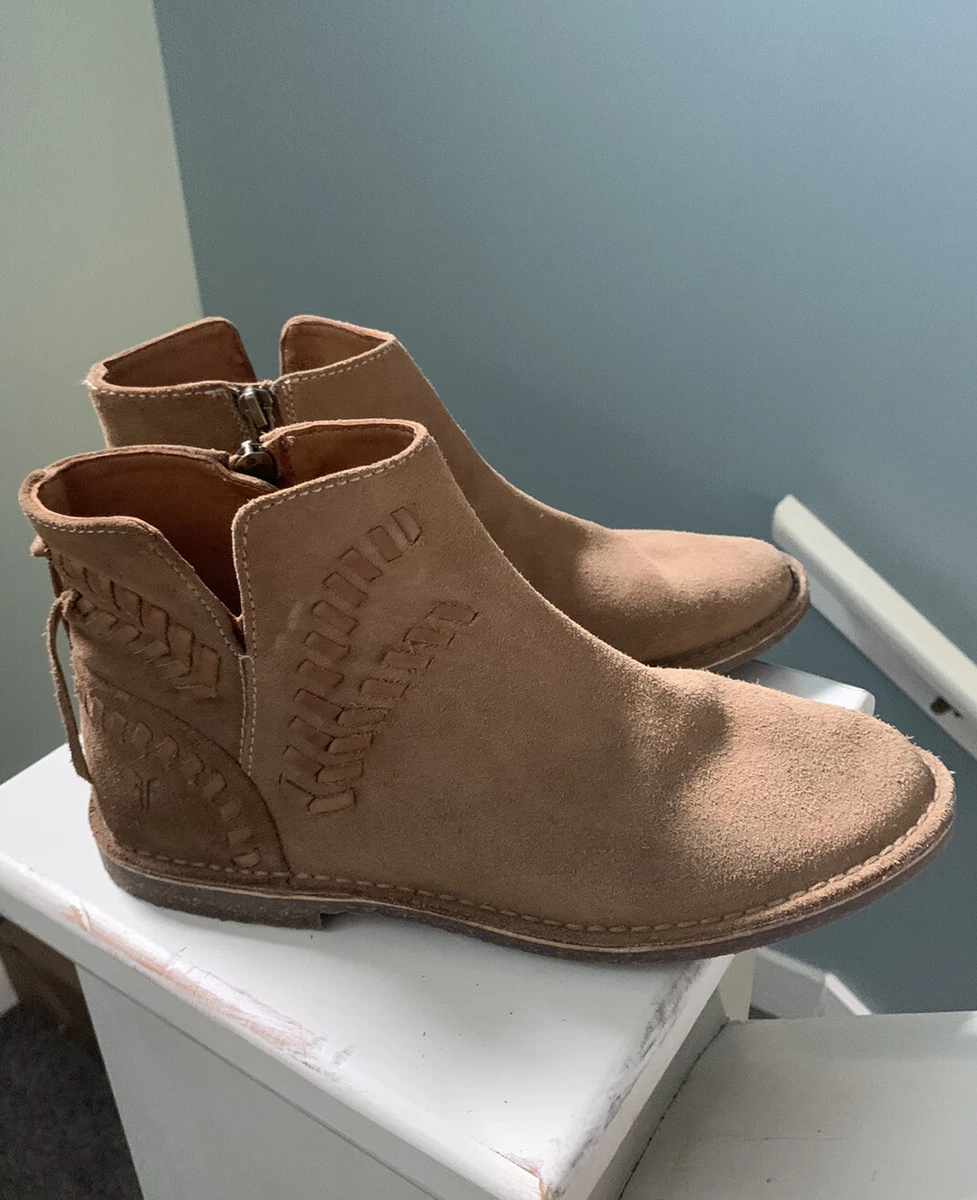 Frye Womens Sierra Whipstitch Suede Tan Boho Crepe Festival Bootie