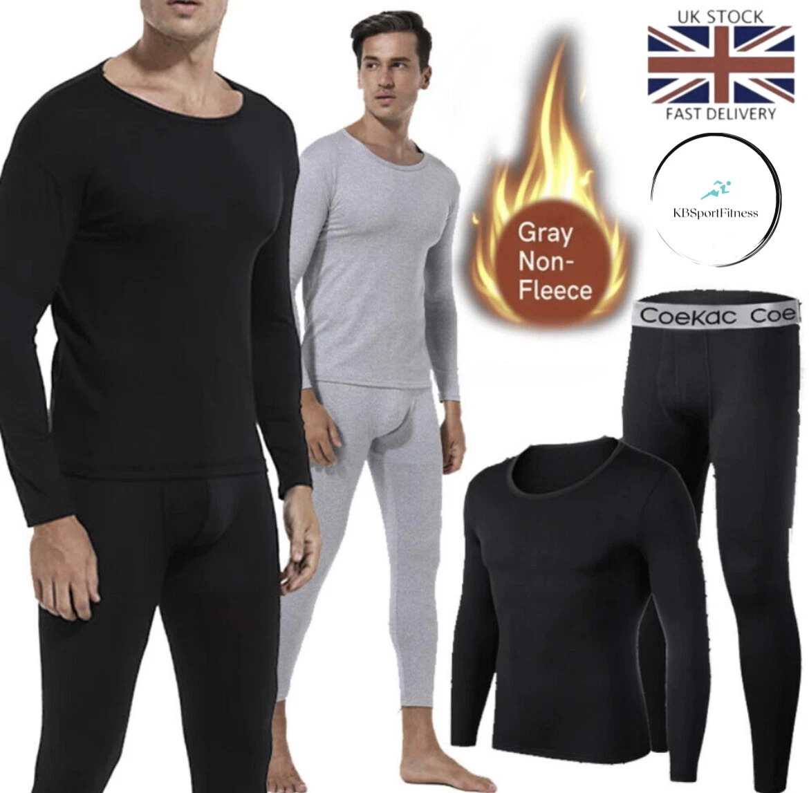2 x Full Set Mens Thermal Underwear Half Long Sleeve Vest Top Bottom Long Johns