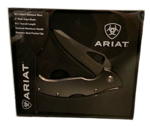 Ariat Engraved Logo Folding Stainless Steel Plain Edge Knife(Black,3 Inch Blade) - Picture 4 of 4