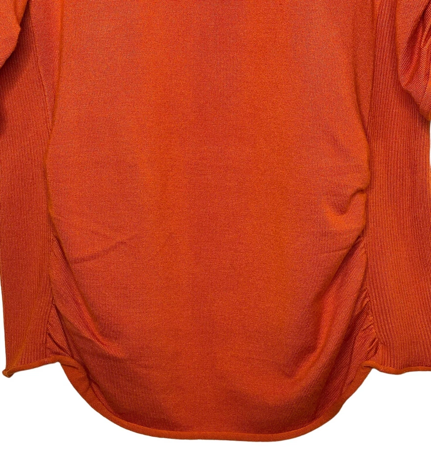 One A Women's Plus 2X Orange Knit Scoop Neck Sweater Ruched Sleeves & Bodice - Image 4 of 4