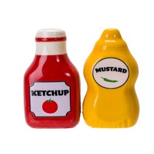 PT Ketchup and Mustard Bottle Magnetic Ceramic Salt and Pepper Shakers Set