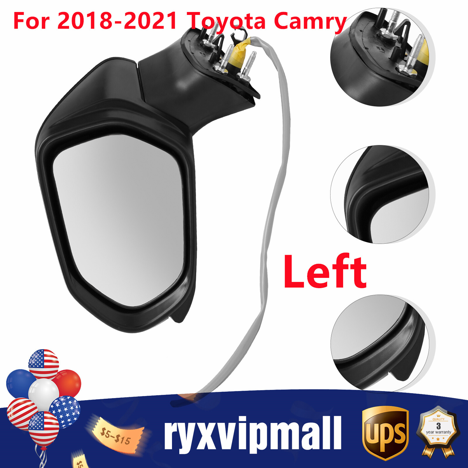 Door Mirror For 2018-2021 Toyota Camry LE Sedan 4-Door Left Rearview Mirror