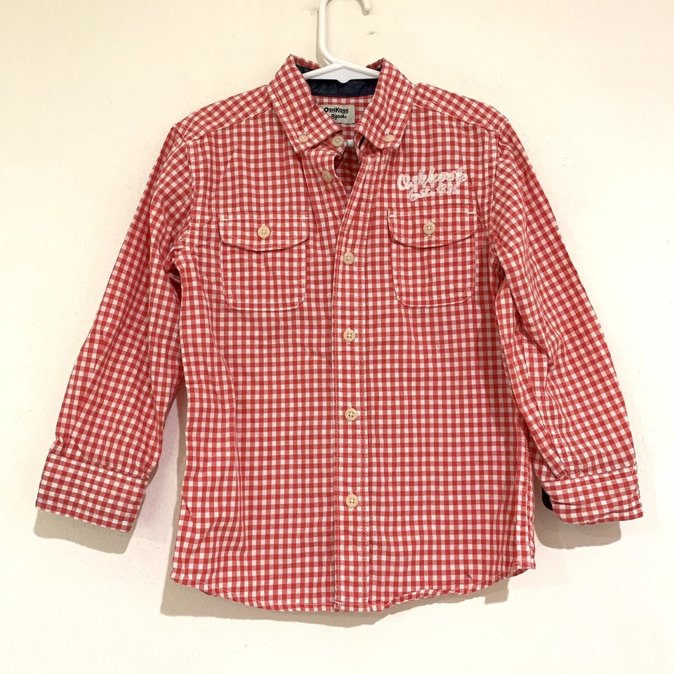 Oshkosh B’gosh 5t Red/White Gingham Shirt Button Down Collar Long Sleeves - Image 2 of 4