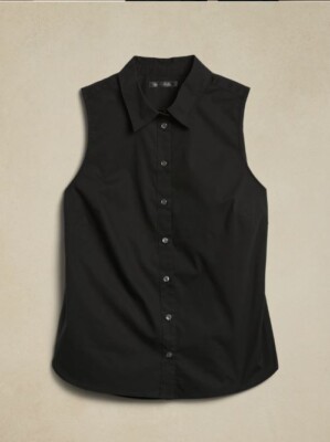 ◆as if calie◆ BACKSTRING SLEEVELESS TSHIRT BLACK CA24BSL00 Banana Republic Women's NWT RILEY TAILORED SLEEVELESS SHIRT
