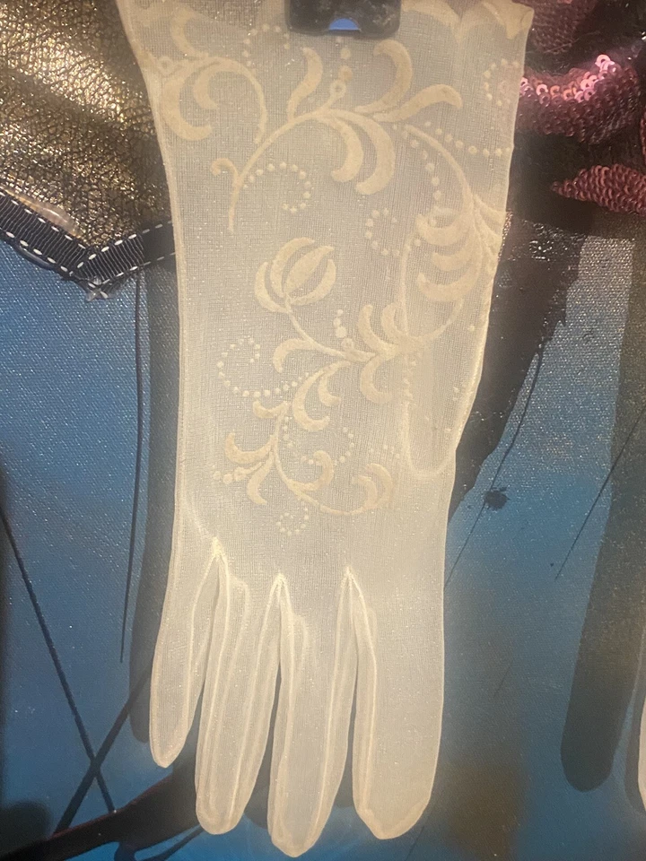 Guantes My Joy amarillos transparentes vintage años 50 de nailon británico Foto 3 de 4