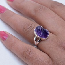 Raw Amethyst Ring, 925 Sterling Silver Amethyst Ring, Birthstone Amethsyt-HR130