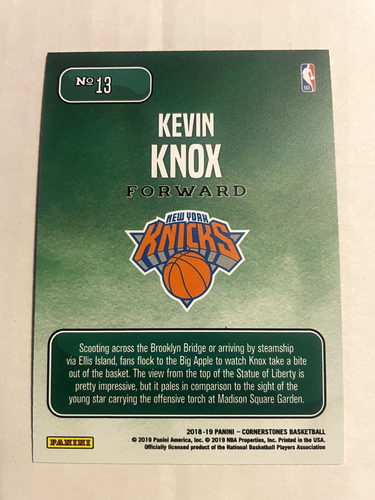 2018-19 Panini Cornerstones Kevin Knox RC Downtown #13 SSP Knicks Warriors Hot!! - Picture 2 of 2