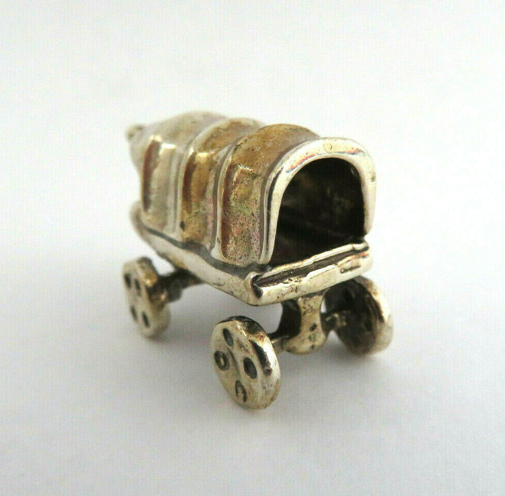 Miniature European 800 Solid Silver Western Covered Wagon Figurine