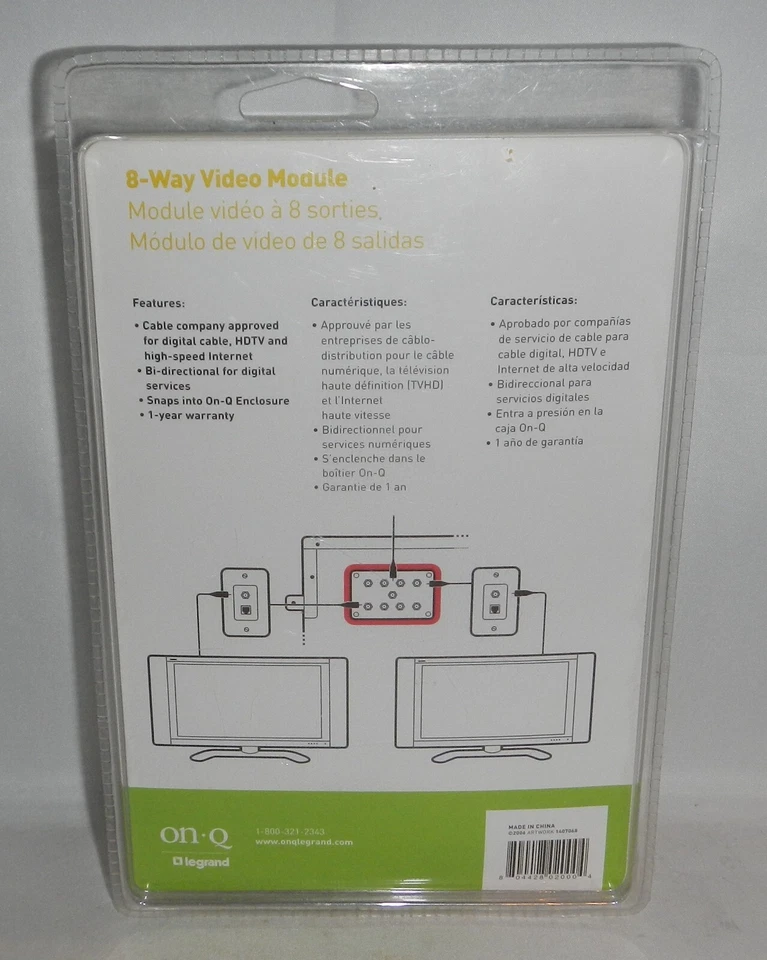 On-Q Legrand 8-Way Coax Video Module Cable Splitter VM1002-V1 Digital HDTV - Image 3 of 3