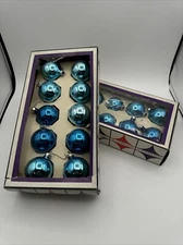 The Christmas Gallery Blue Glass Christmas Ornaments In Open Box Vintage 19ea