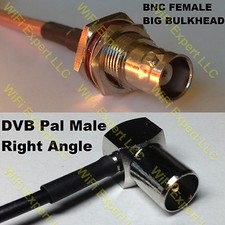 USA-CA RG174 BNC FEMALE BIG BULKHEAD to DVB Pal Male Angle Coaxial RF Pigtail C