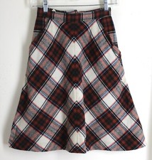 Estate 23" Waist Vintage Runs XS 0 Wool Plaid Woven Wool SKirt