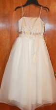 DAVID'S BRIDAL Girls Sz 8 FORMAL DRESS ivory w/ spaghetti straps; full length 