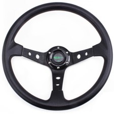 Universal 14 Deep Dish 6 Bolt Racing Steering Wheel With Horn Button Black Universal 14 Deep Dish 6 Bolt Racing Steering Wheel With Horn Button Black